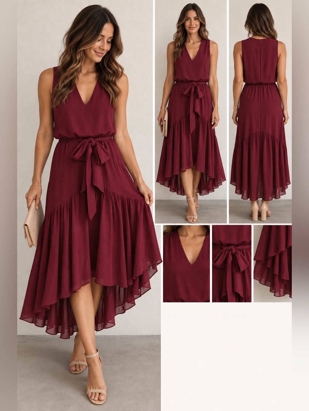 Just Taylor Burgundy Tiered Maxi Dress
